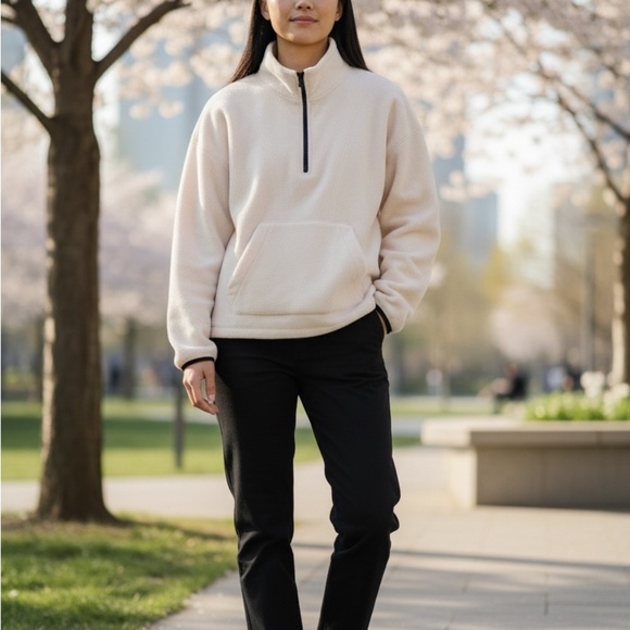 PINK Victoria's Secret Tops - PINK Victoria's Secret Cream Quarter-Zip Sweatshirt